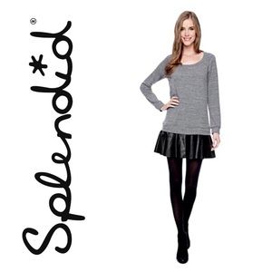 Splendid Faux Leather Hem Dress Grey/Black XS